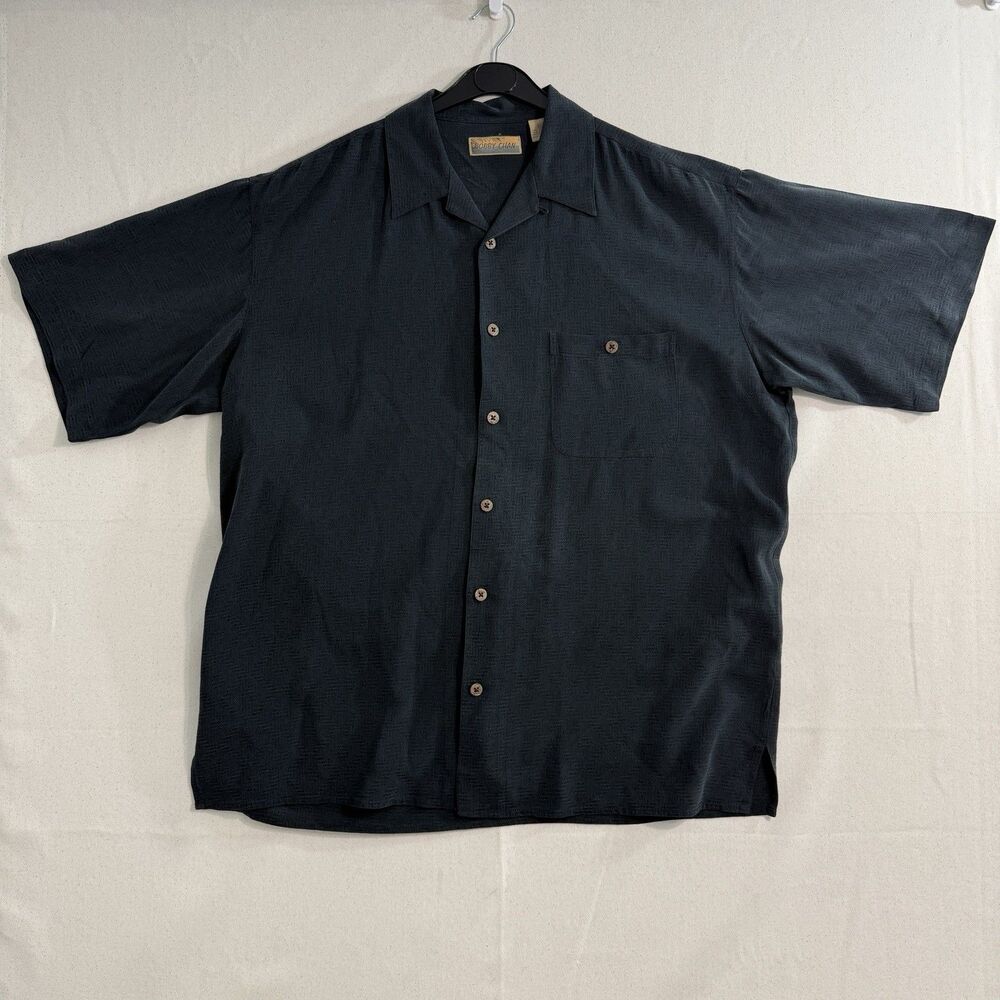 Bobby Chan Men’s XL 100% Silk Shirt Black Short Sleeve Button Up